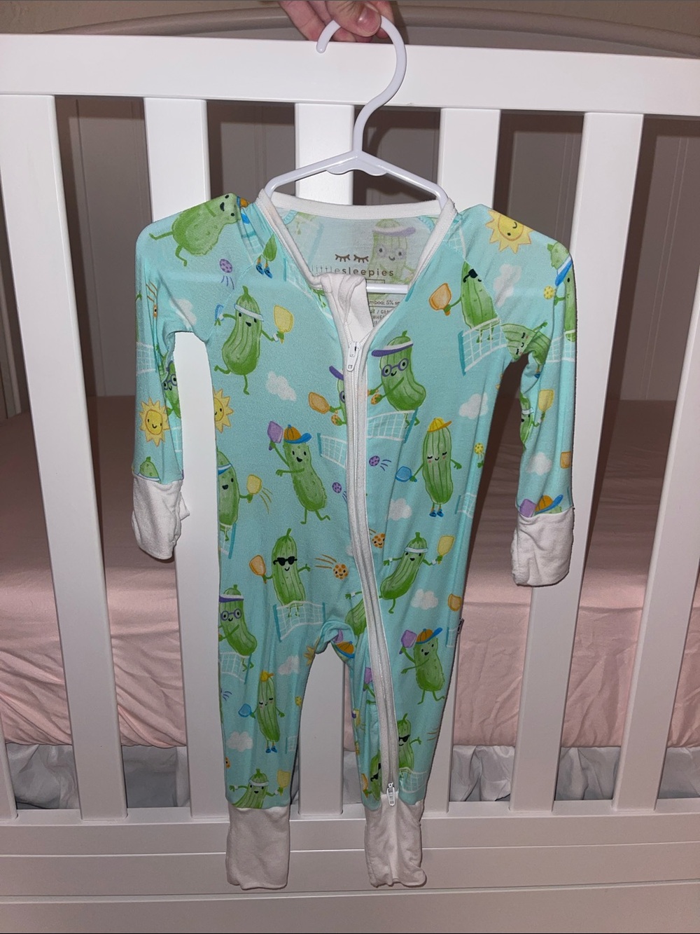 Little Sleepies Light Blue Pickle Print Zipper Footie